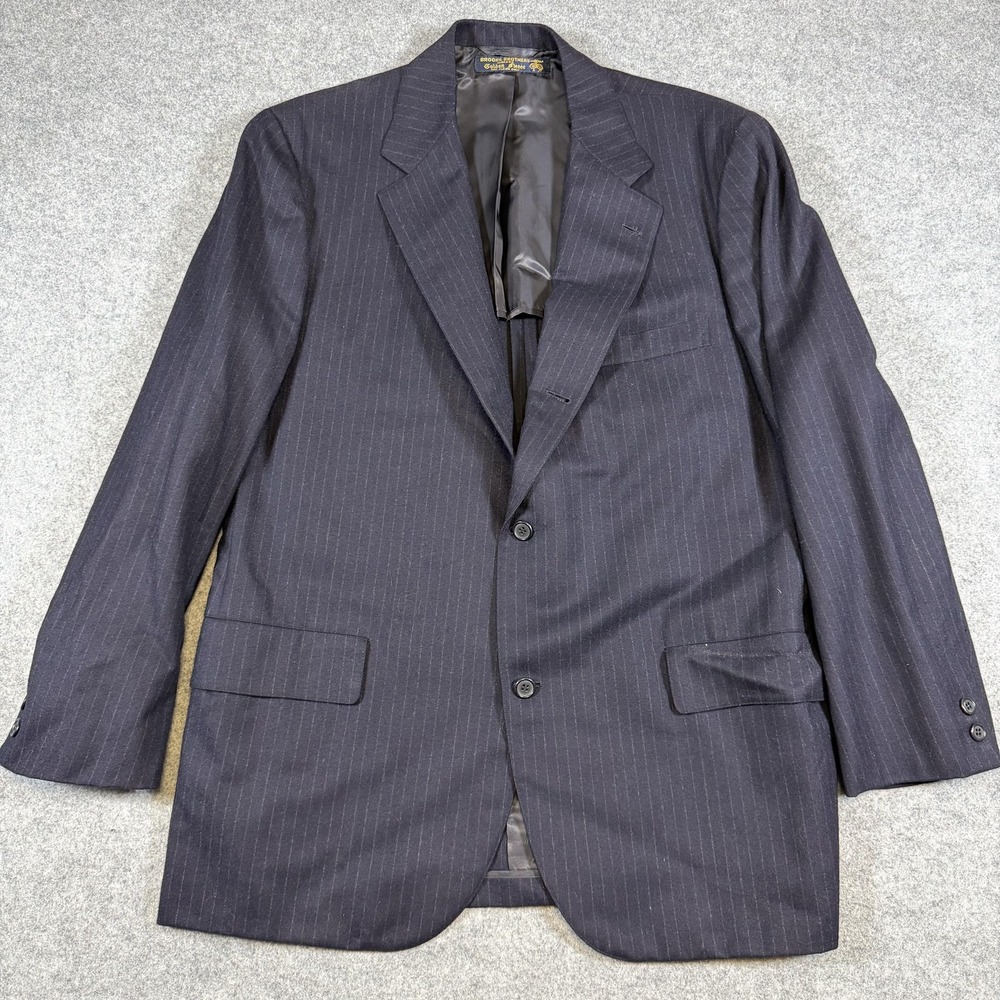 Vintage Brooks Brothers Golden Fleece Suit Jacket Mens 44 Blue Pinstripe Wool - Picture 2 of 13